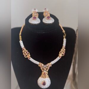Elegant Gold and Silver Necklace Set with Purple Accents